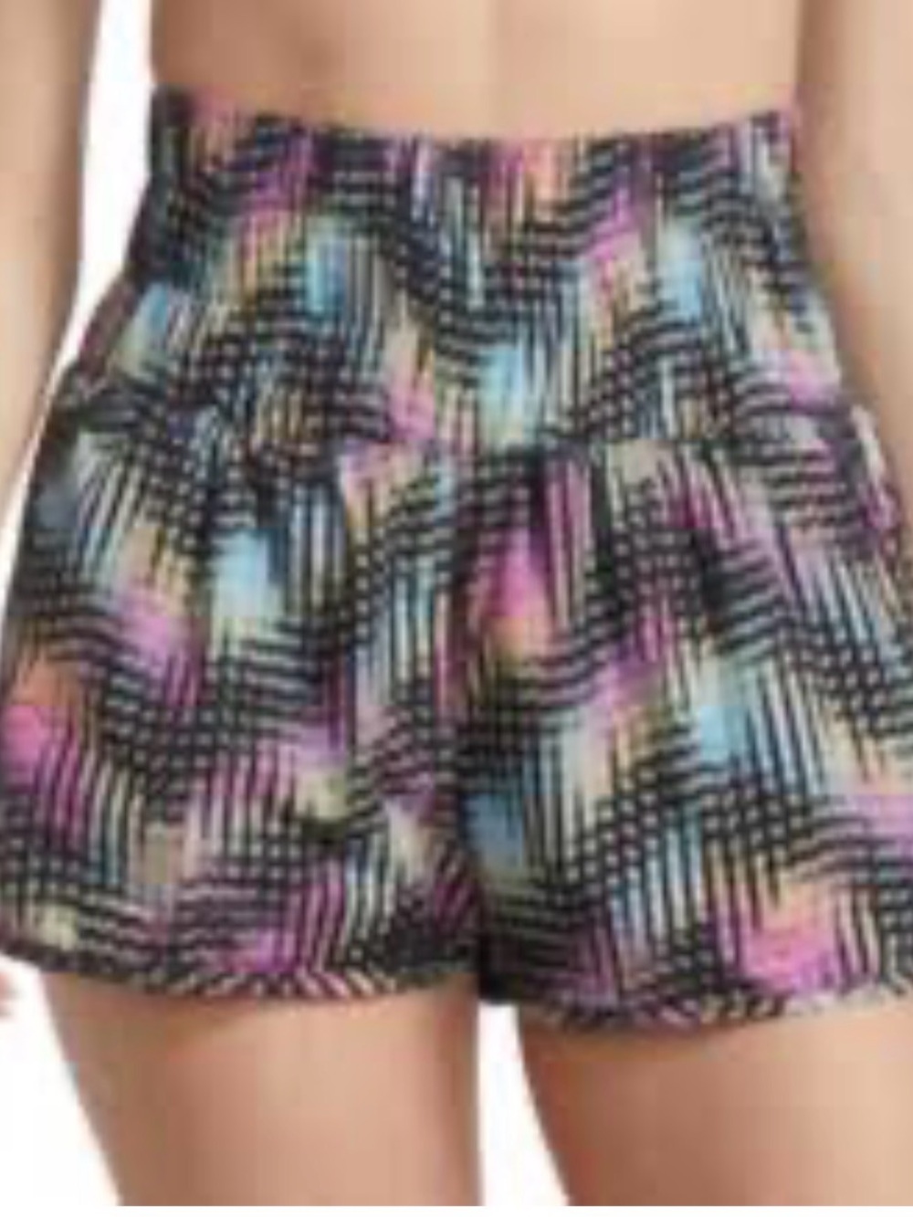 Printed Elastic-Waist Women’s Shorts in Black with Pastel Accents